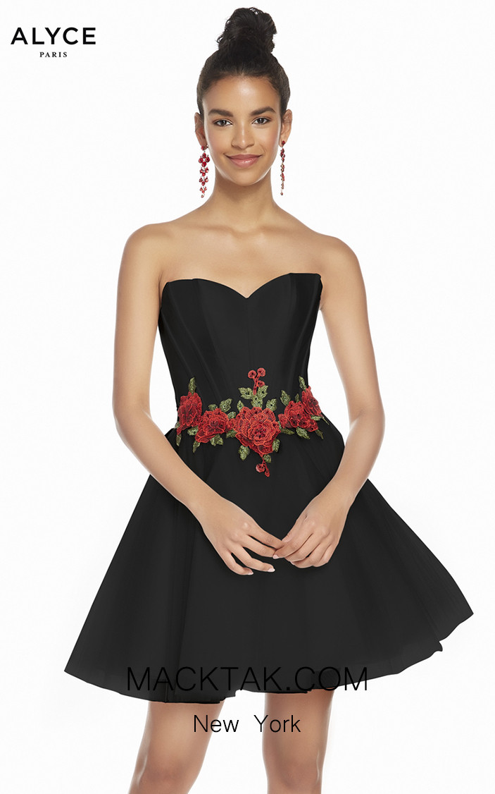 Alyce Paris 3867 Black Red Rose Front Dress