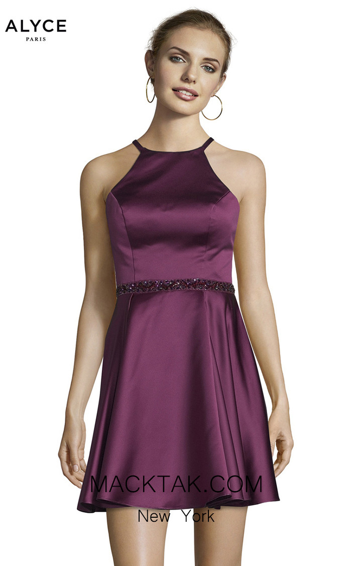 Alyce Paris 3878 Black Plum Front Dress