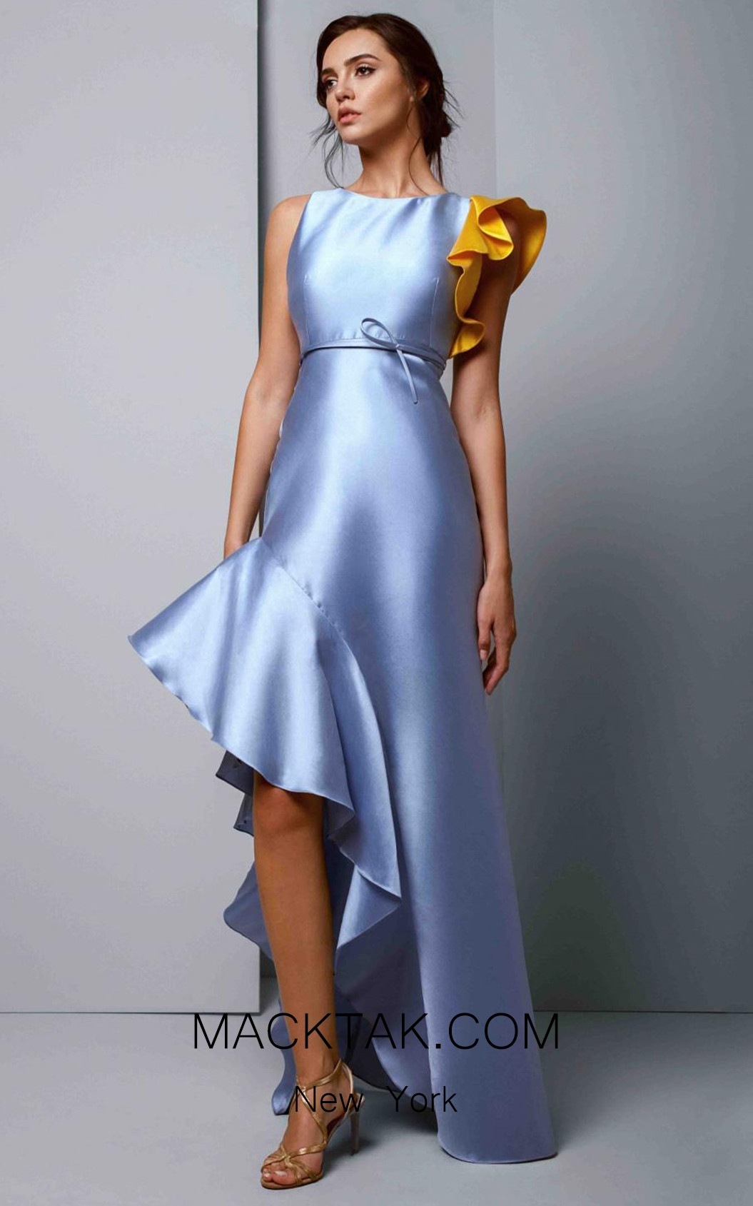Beside Couture 1355 Blue Yellow Front Dress