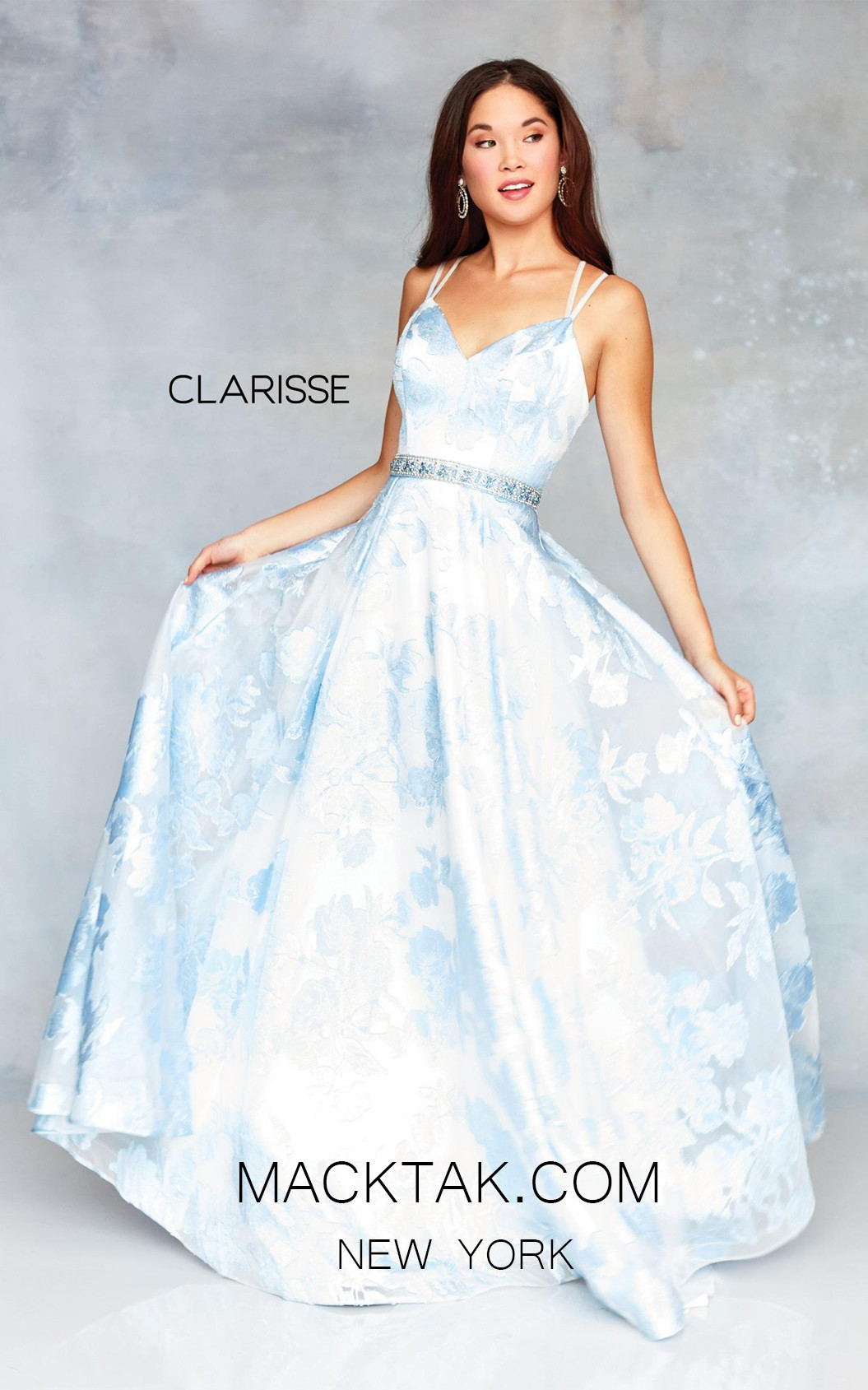 Clarisse 3704 Frost Blue Print Front Prom Dress