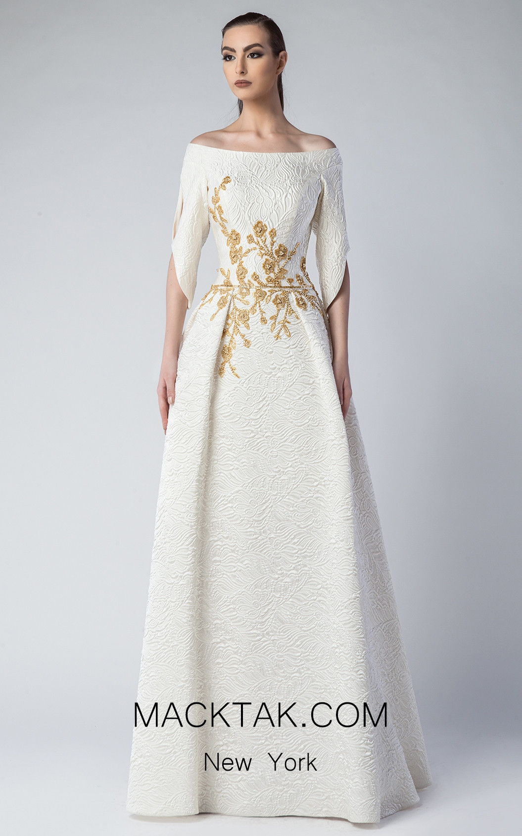 Edward Arsouni FW0227 Ivory Gold Front Dress