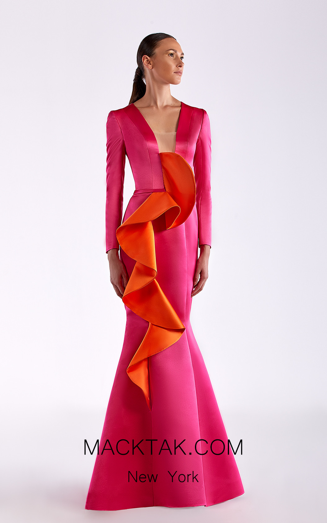 Edward Arsouni SS0518 Fuchsia Orange Front Dress