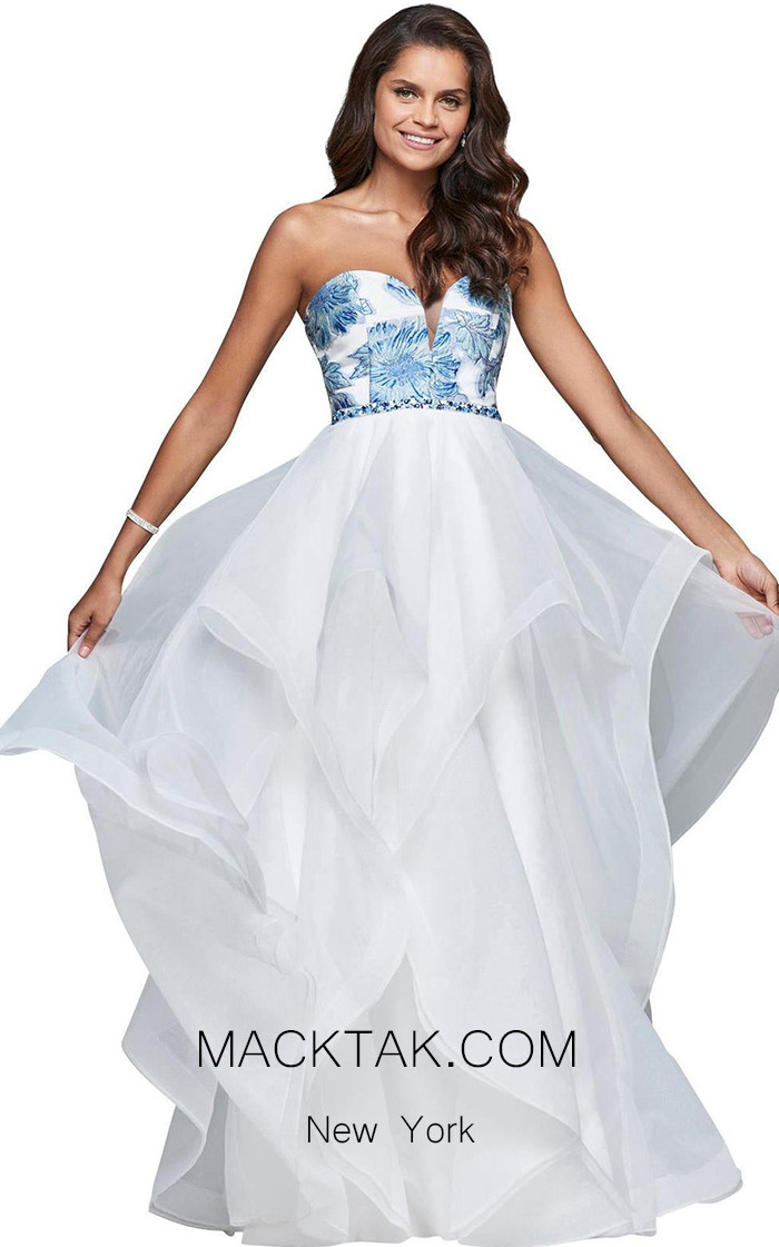 Faviana S10034 Ivory Blue Silver Front Evening Dress