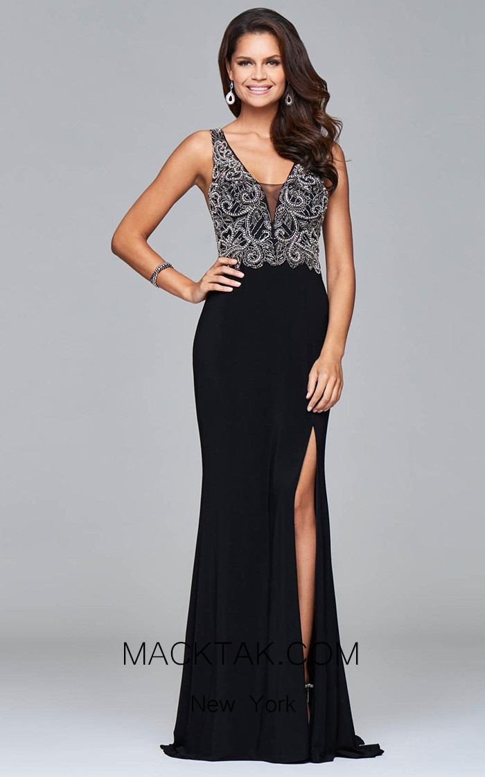 Faviana S7915 Black Front Evening Dress