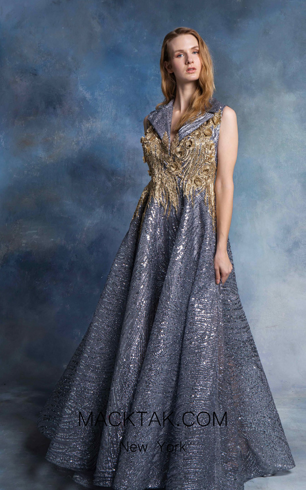 In Couture By Kiwi 4707 Blue Gold Front Dress