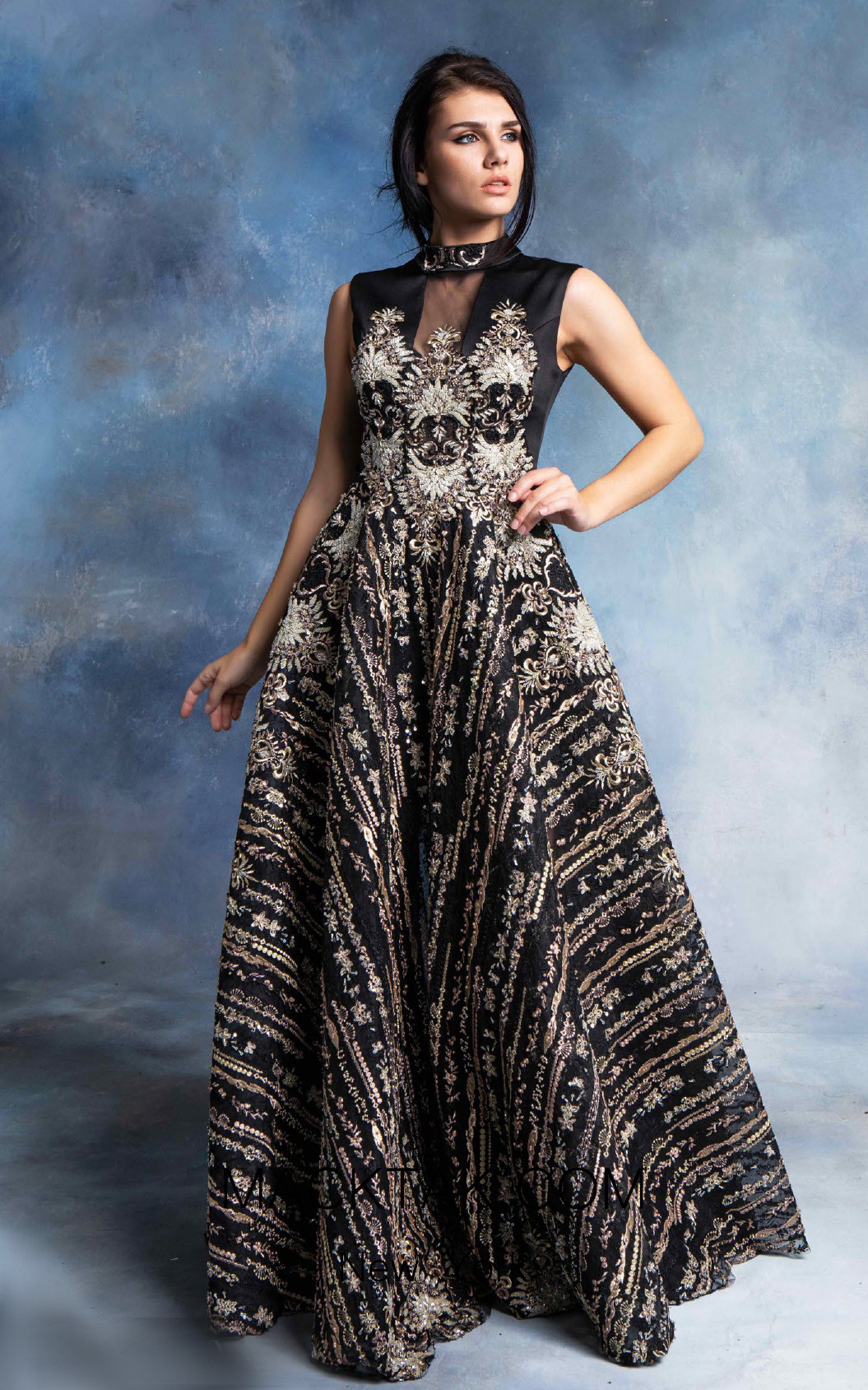 In Couture By Kiwi 4710 Black Gold Front Dress