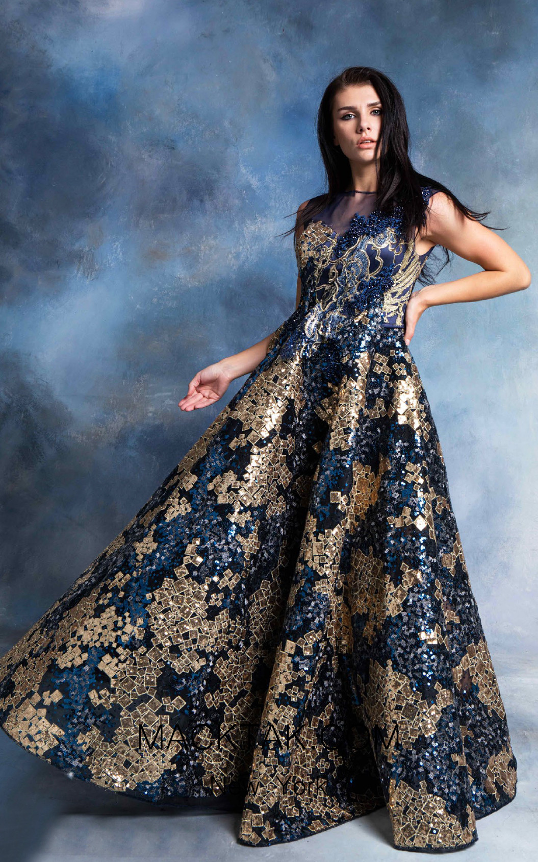 In Couture By Kiwi 4733 Blue Gold Front Dress