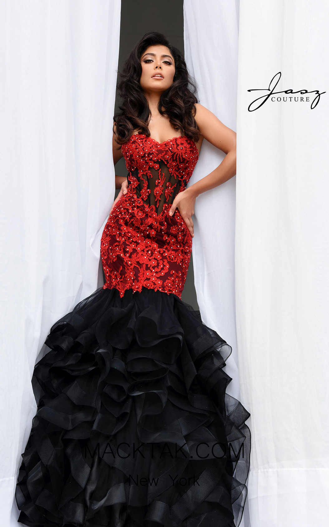 Jasz Couture 7025 Black Red Front Dress