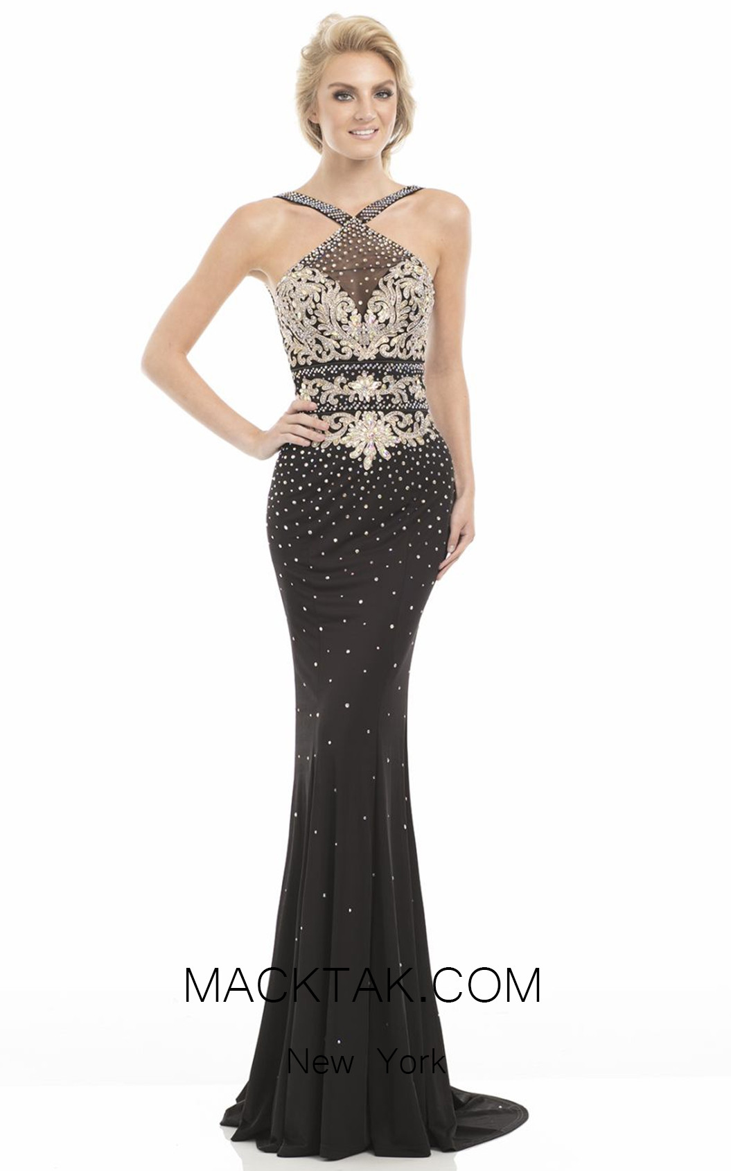 Johnathan Kayne 7079 Black Gold Front Dress