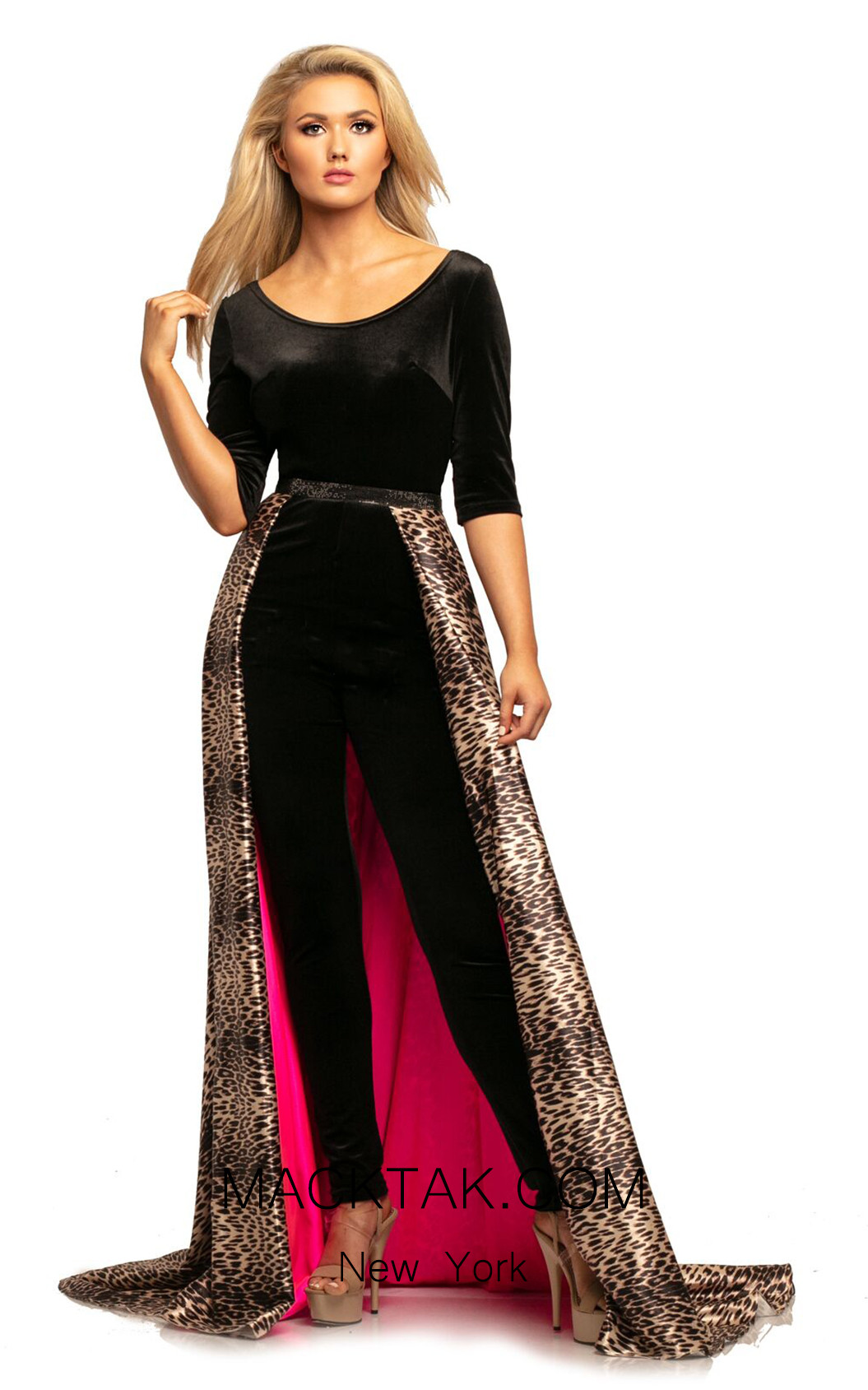 Johnathan Kayne 2029 Black Leopard Front Dress