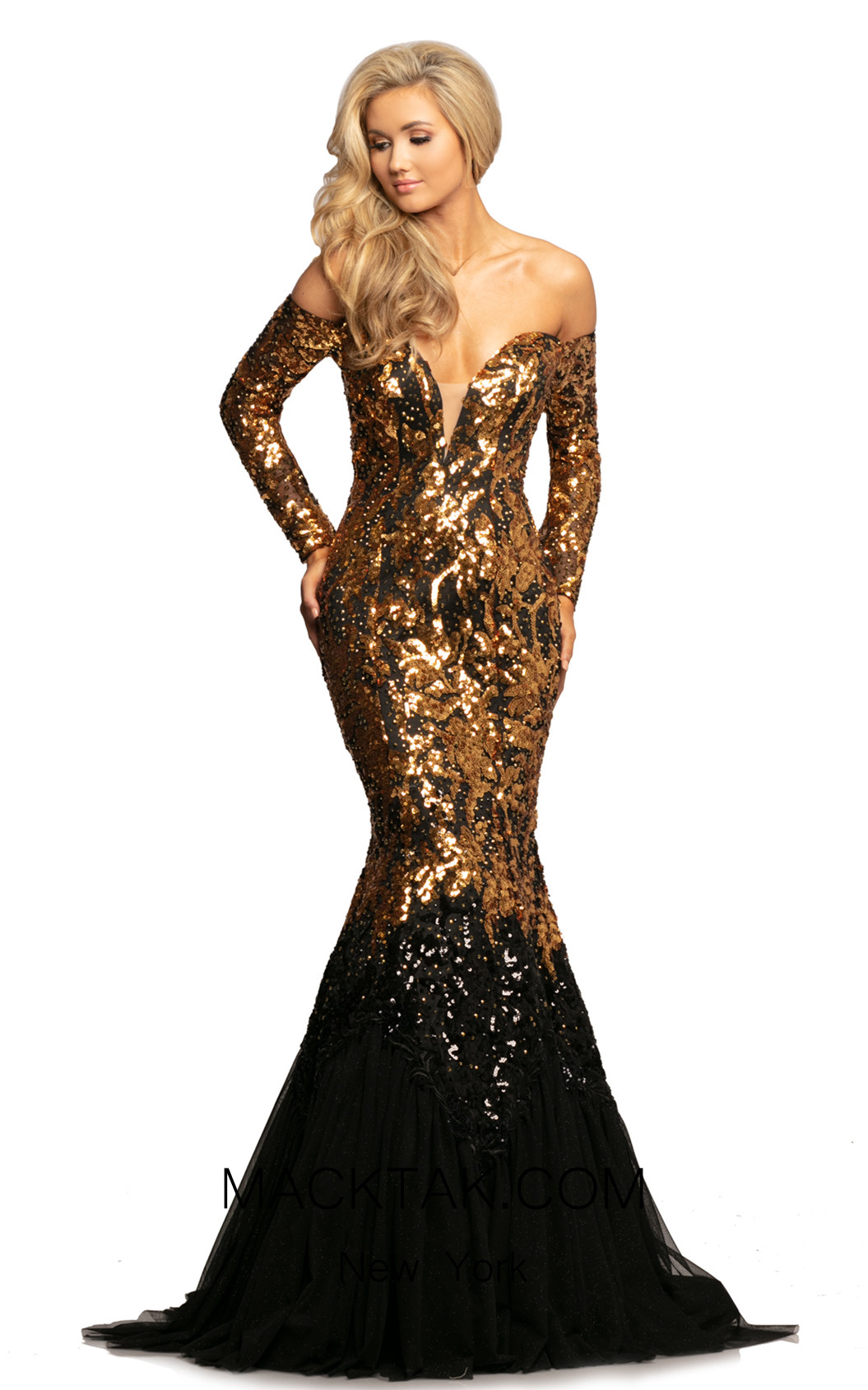 Johnathan Kayne 2062 Gold Black Front Dress