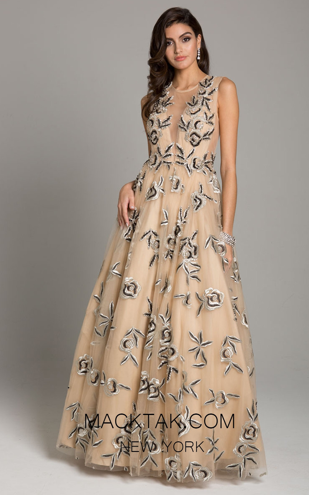 Lara 29852 Nude Black Front Evening Dress