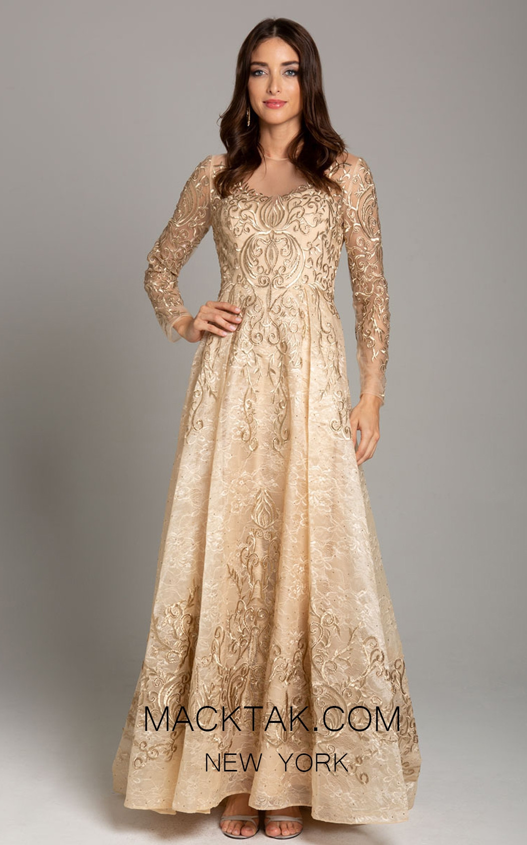 Lara 29856 Gold Front Evening Dress