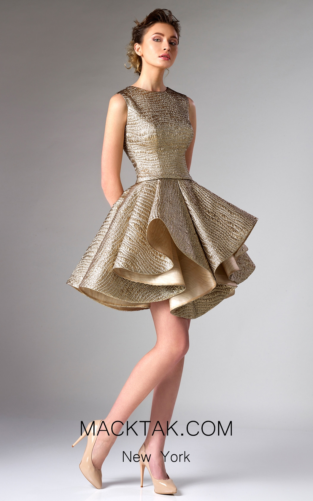 Edward Arsouni FW0278 Gold Front Dress