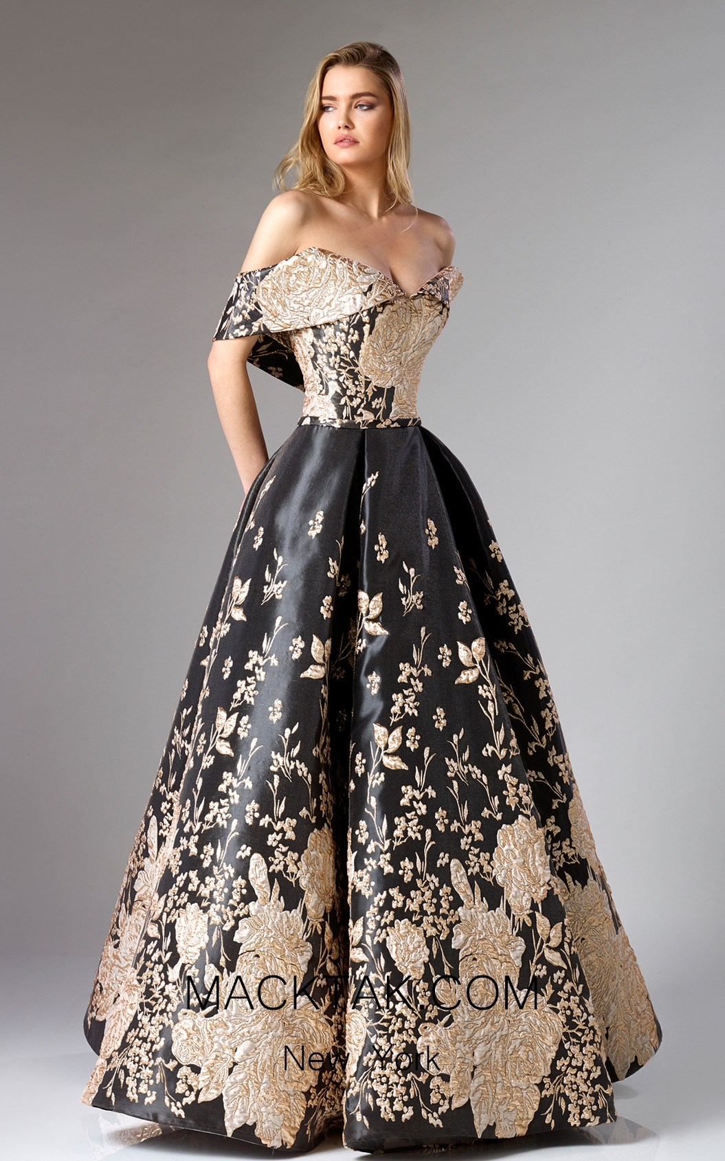 Edward Arsouni FW0282 Black Gold Front Dress