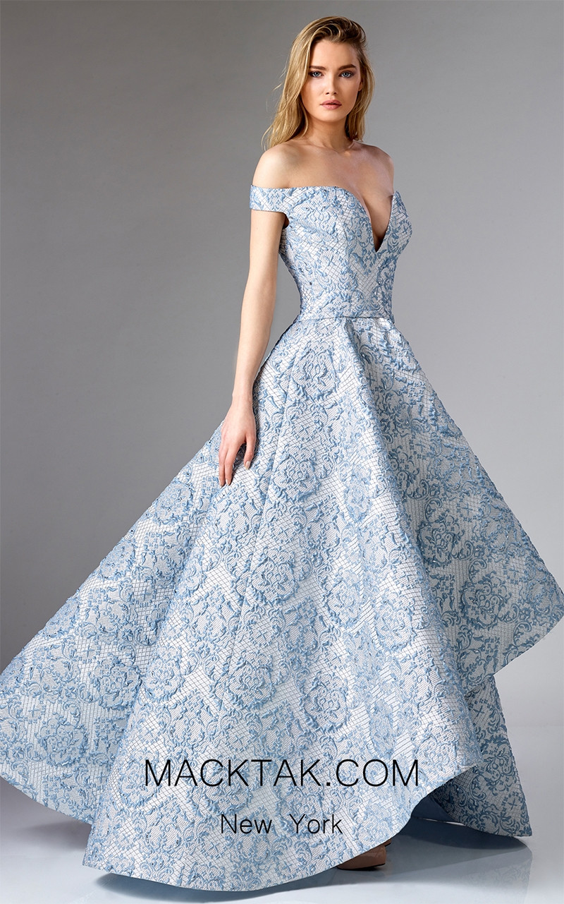 Edward Arsouni FW0311 Silver Blue Front Dress