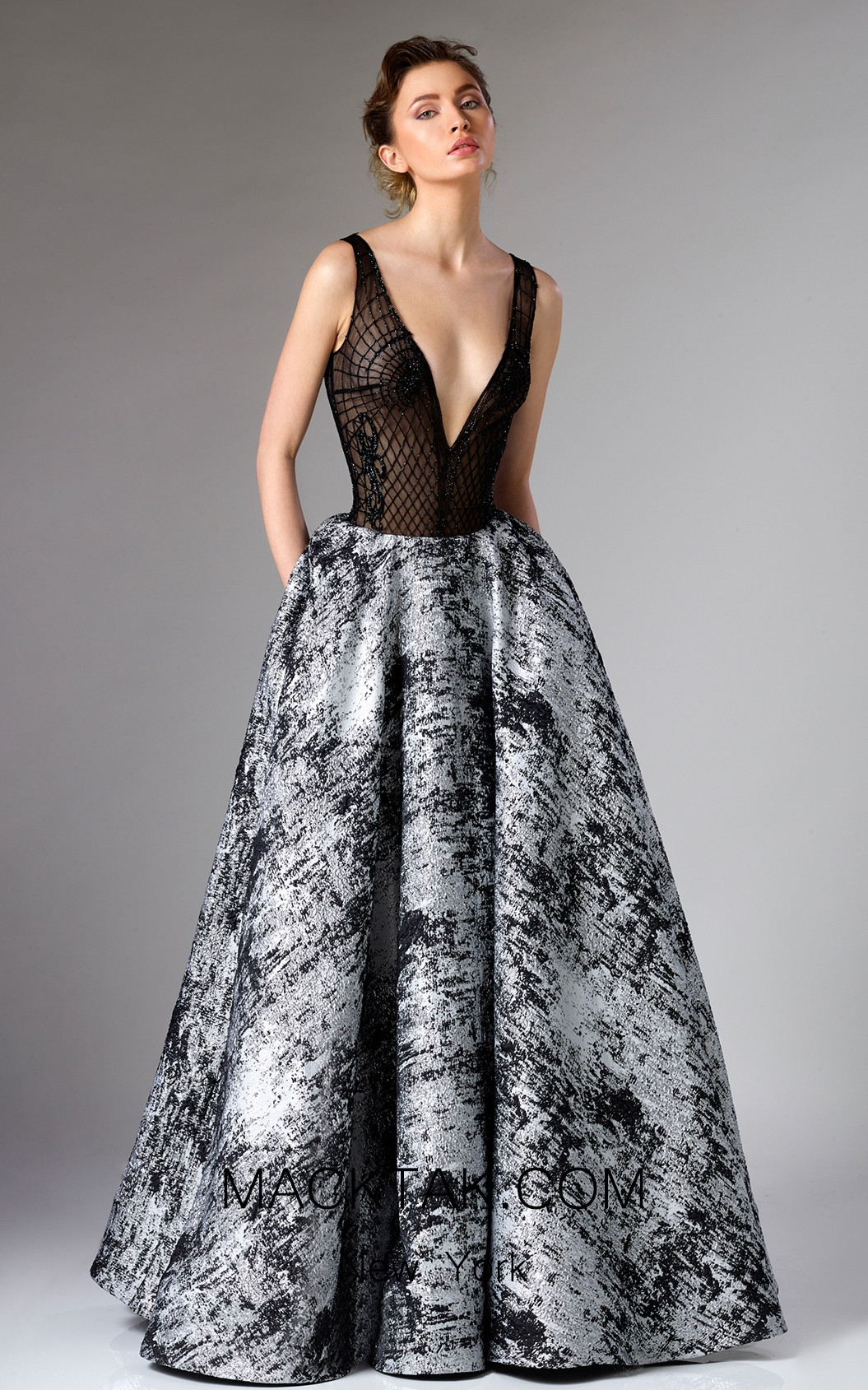 Edward Arsouni FW0315 Black Silver Front Dress
