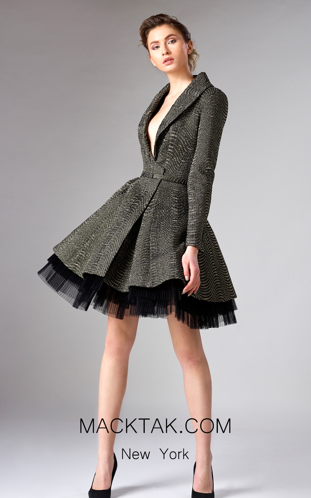 Edward Arsouni FW0325 Black Gold Front Dress