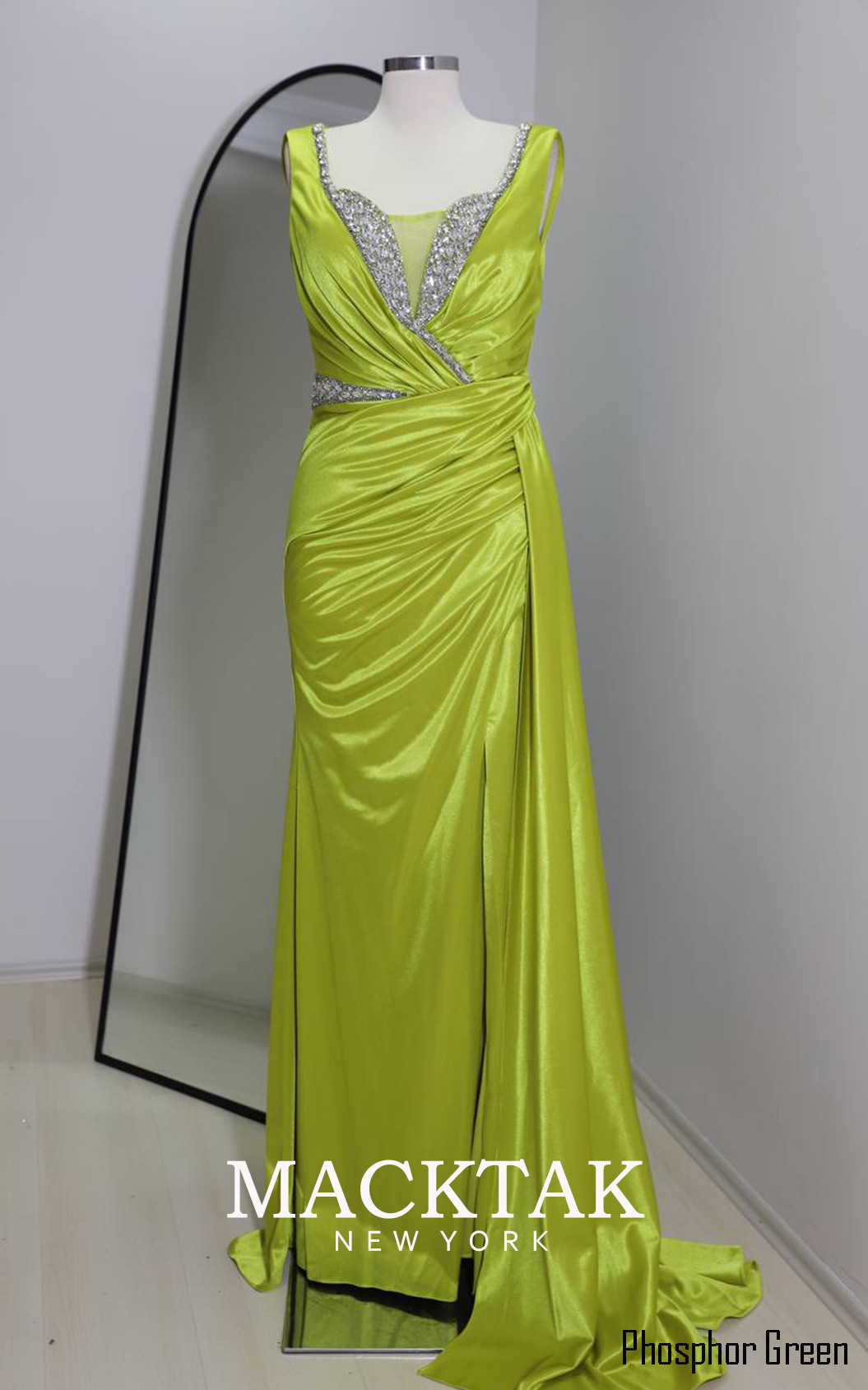 MackTak Collection 7477 Phosphor Green Front Dress