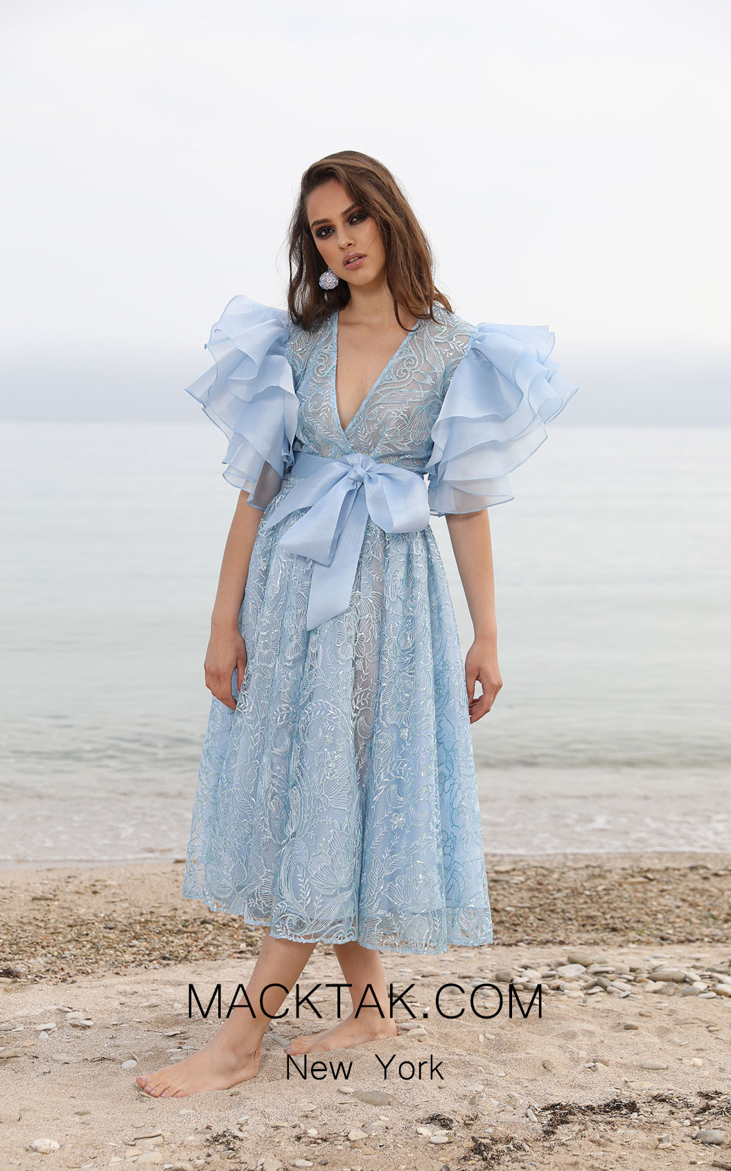 Miau By Clara Rotescu Azul Light Blue Front Dress