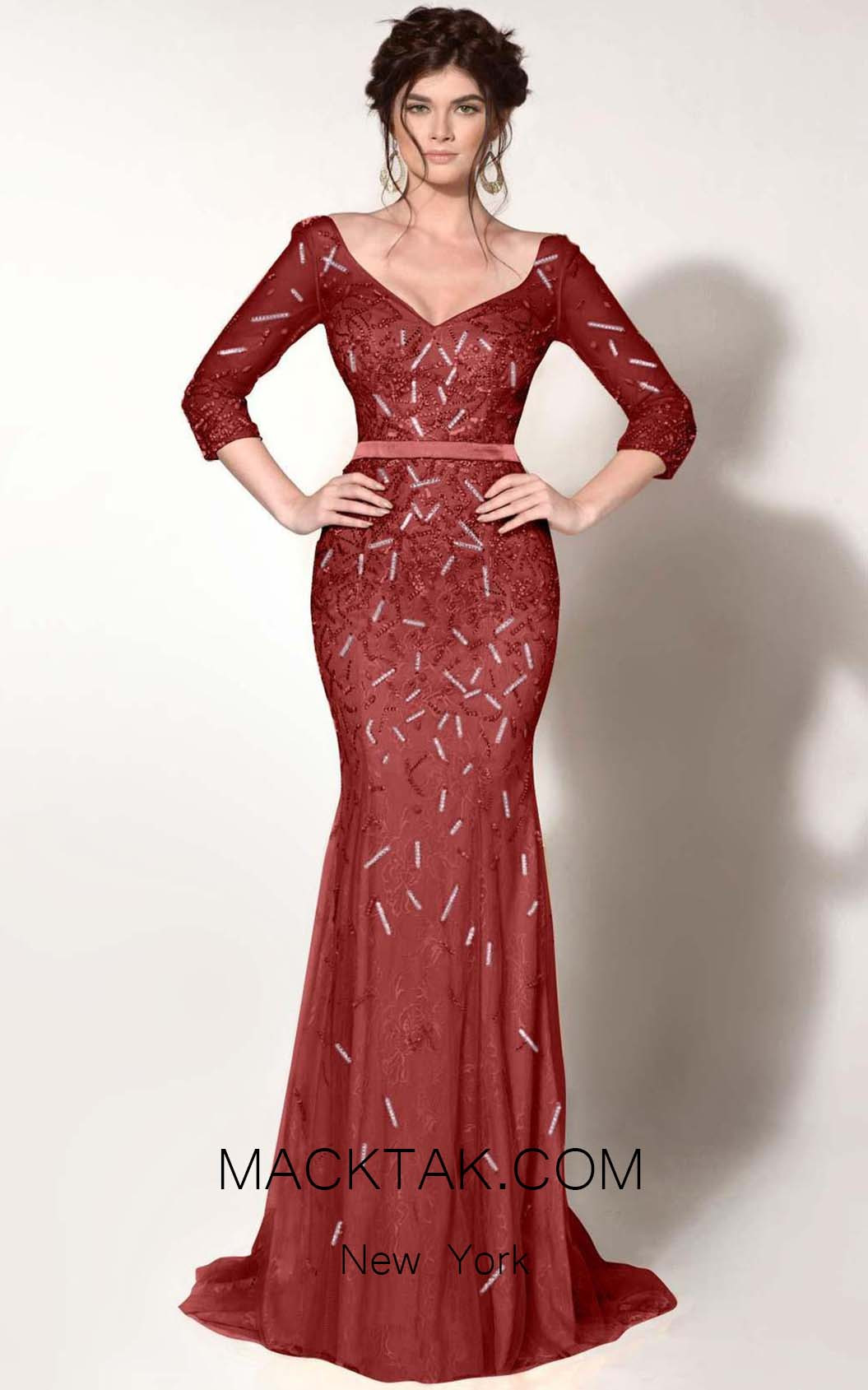 MNM Couture 0767 Burgundy Front Dress