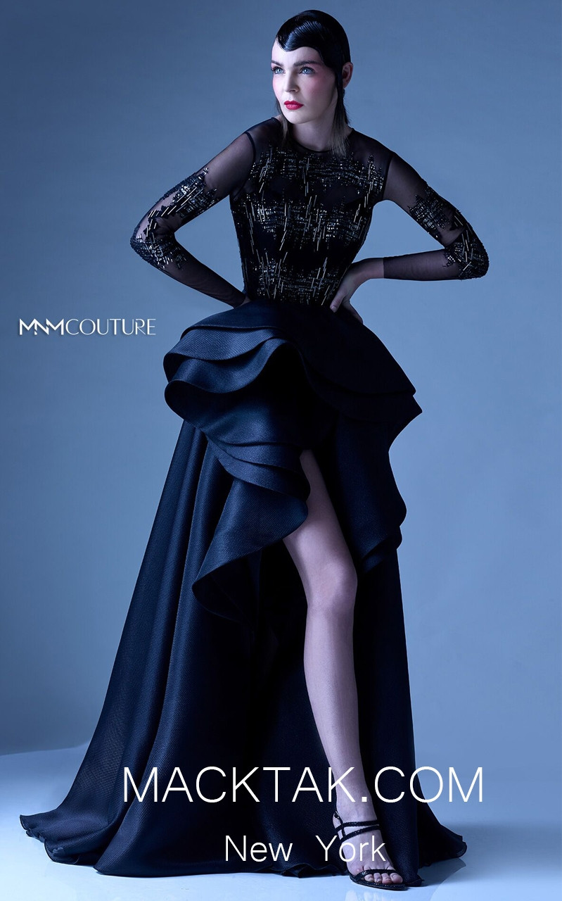 MNM G0954 Black Front Evening Dress