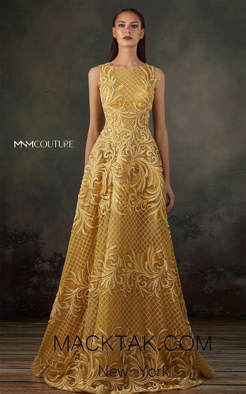 MNM K3665 Mustard Front Evening Dress