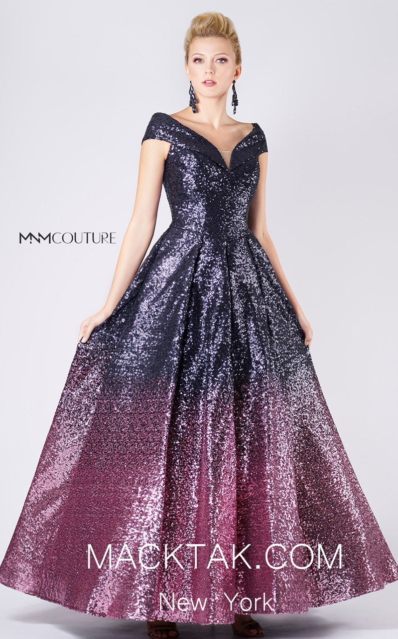 MNM M0009 Navy Fuchsia Front Evening Dress