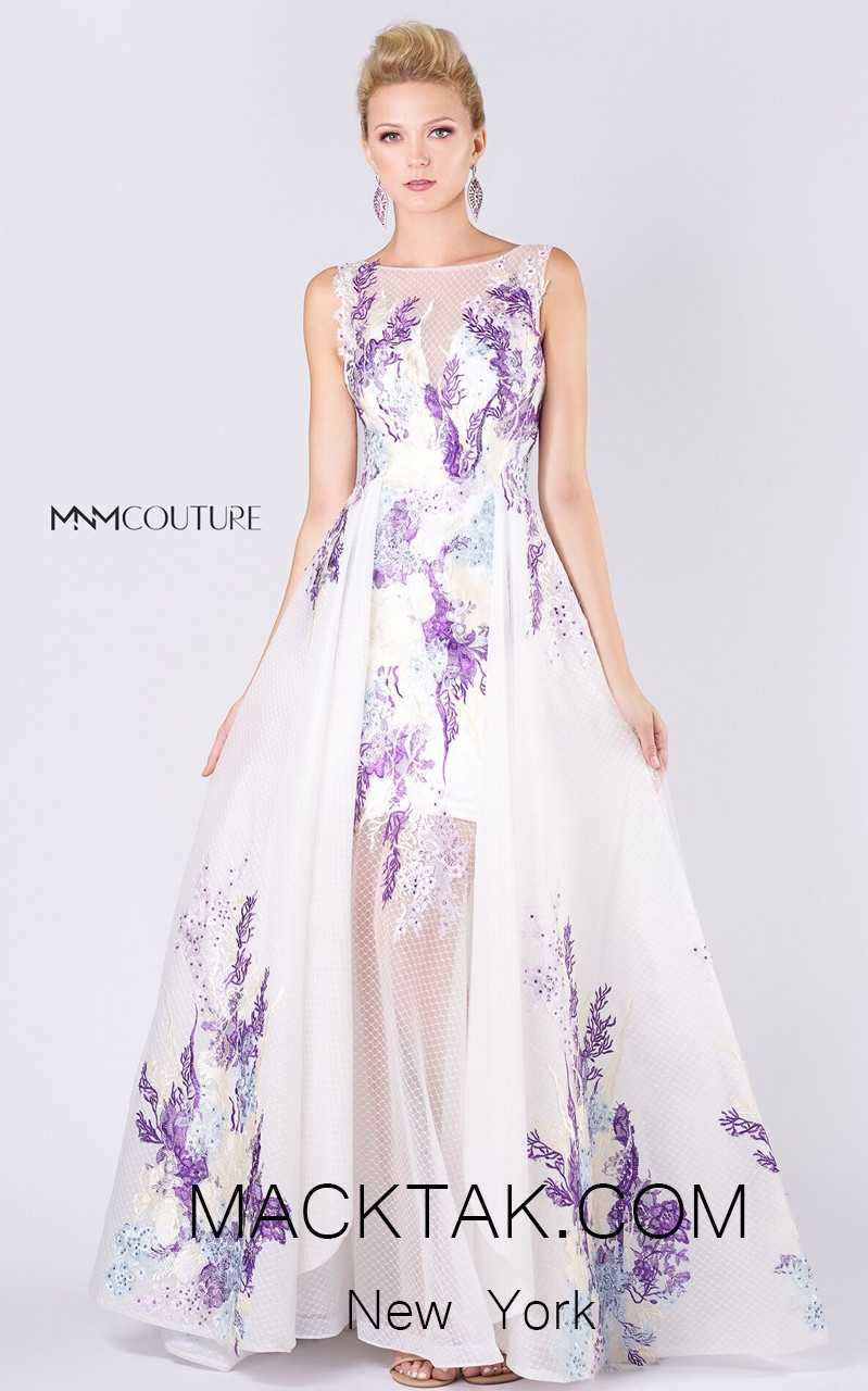 MNM M0058 White Purple Front Evening Dress