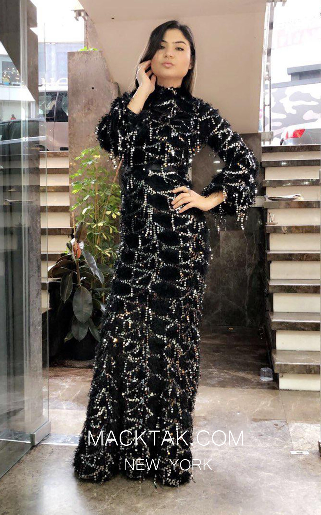 TK MT3963 Black Front Evening Dress