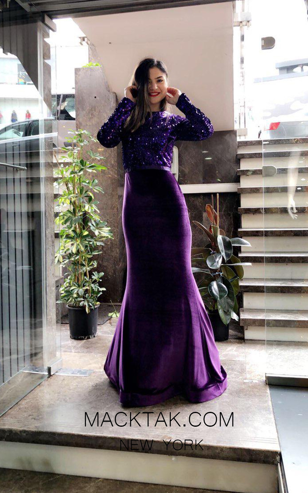 TK MT3974 Purple Front Evening Dress