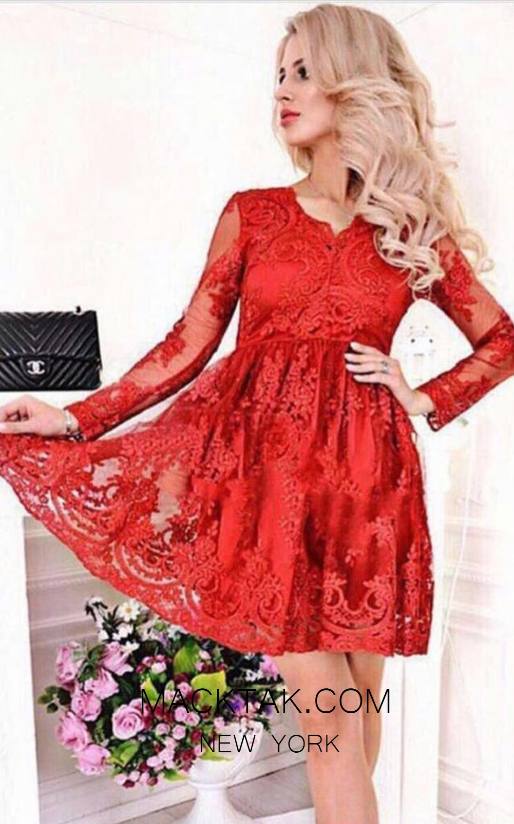 TK MT3975 Red Front Short Dress