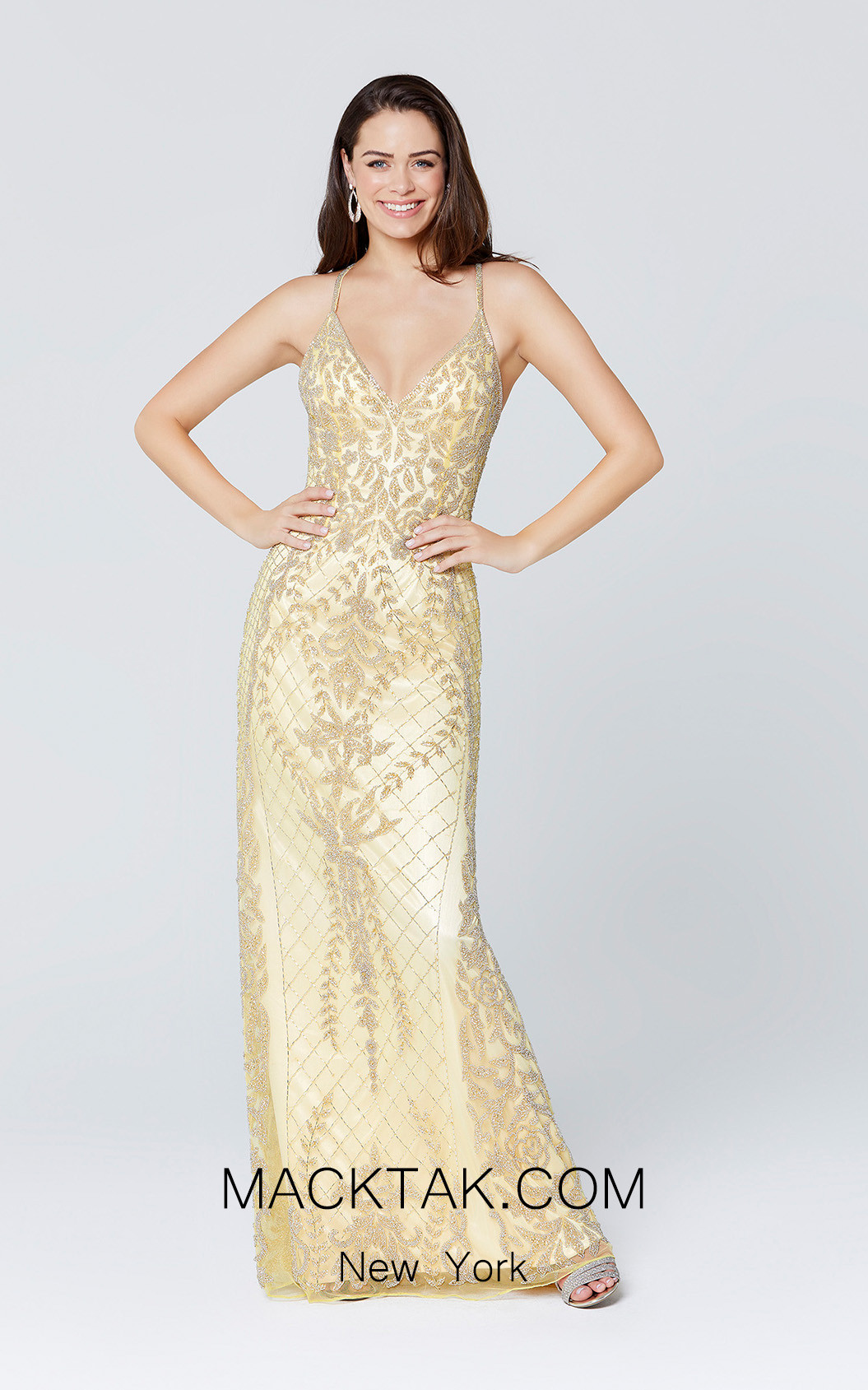 Primavera Couture 3428 Yellow Front Dress