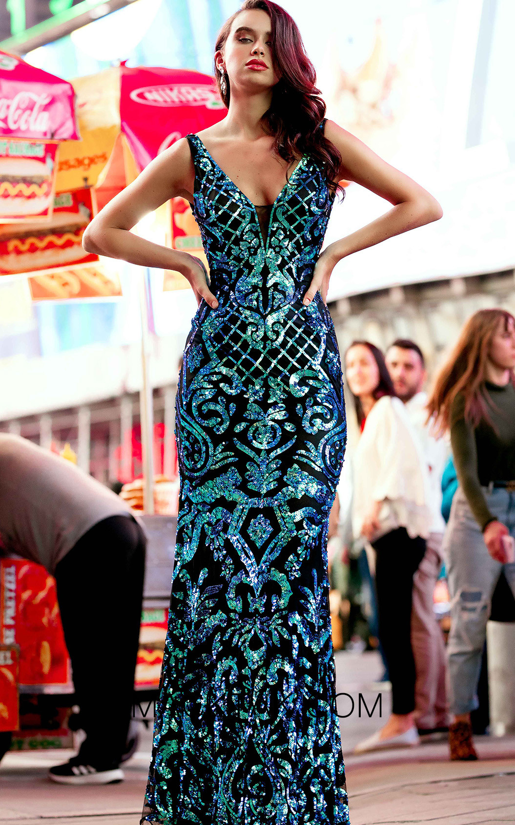 Primavera Couture 3445 Black Blue Front Dress