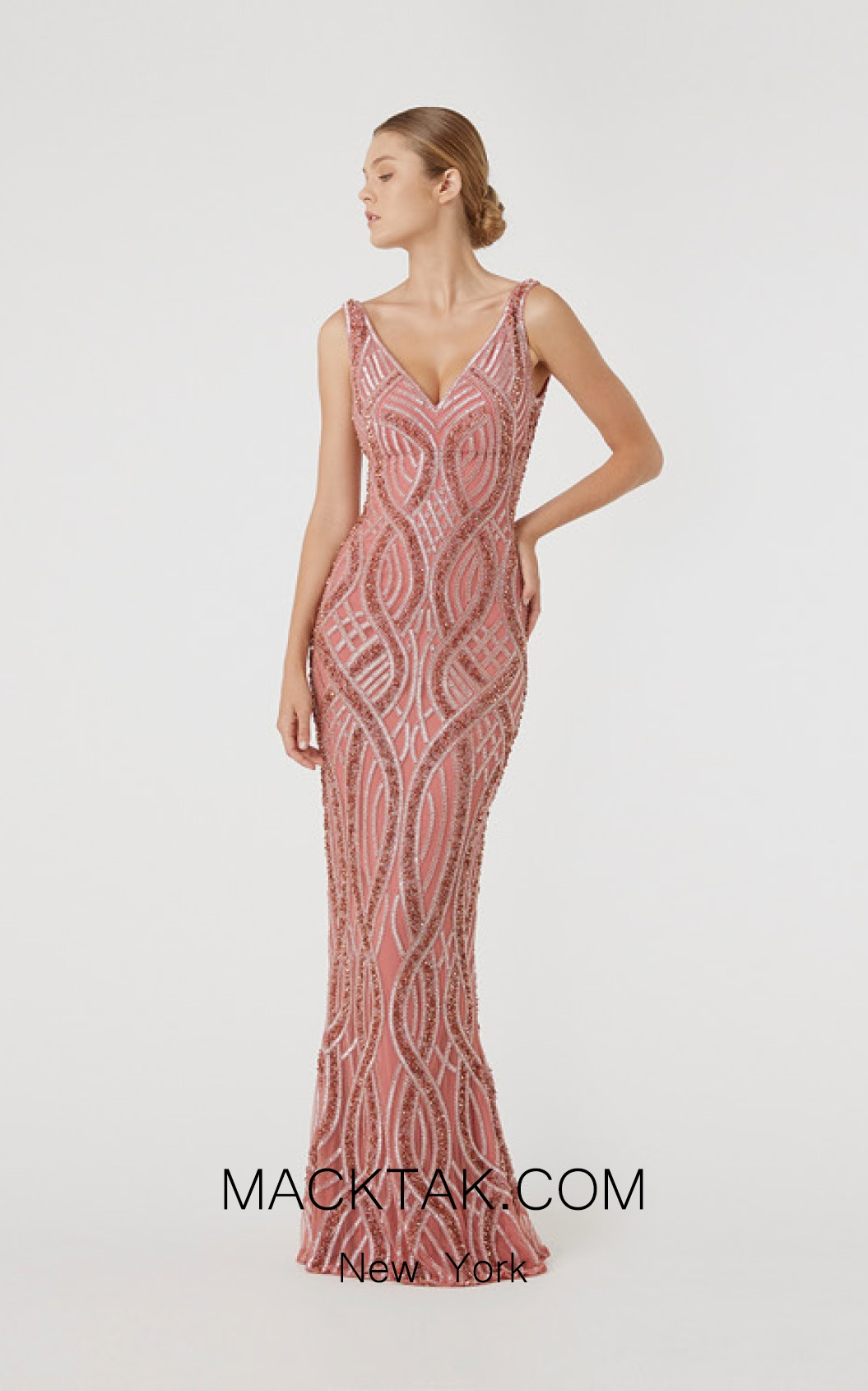 Rachel Gilbert RG60609 Salmon Front Evening Dress