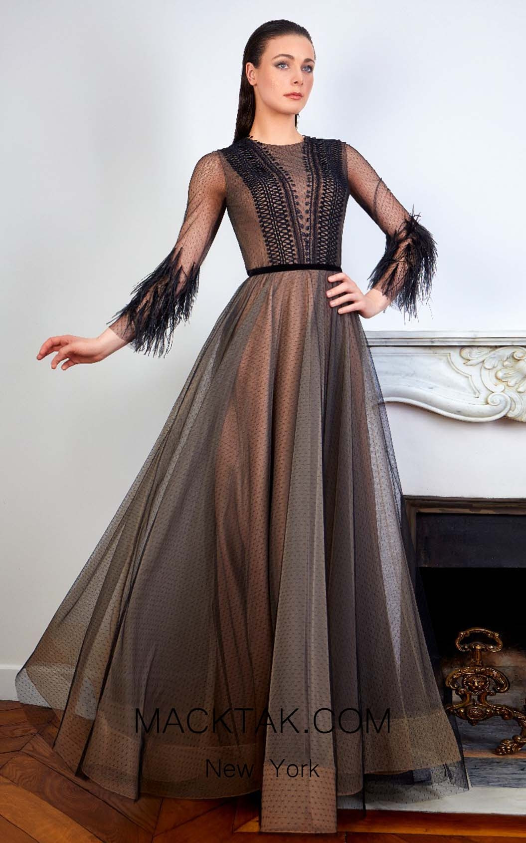 Sana Sabini 9272B Black Nude Front Evening Dress