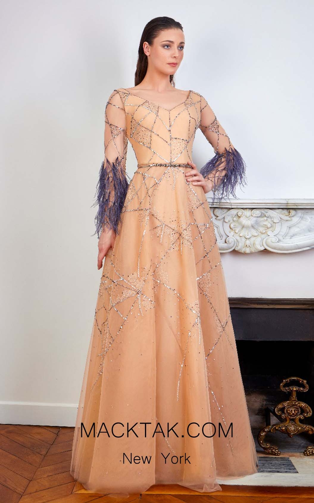 Sana Sabini 9289 Nude Gray Front Evening Dress