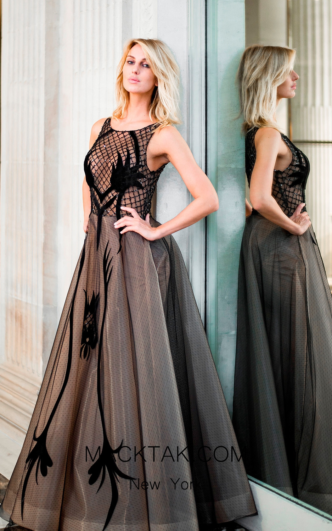 Sana Sabini 9291 Black Nude Front Evening Dress