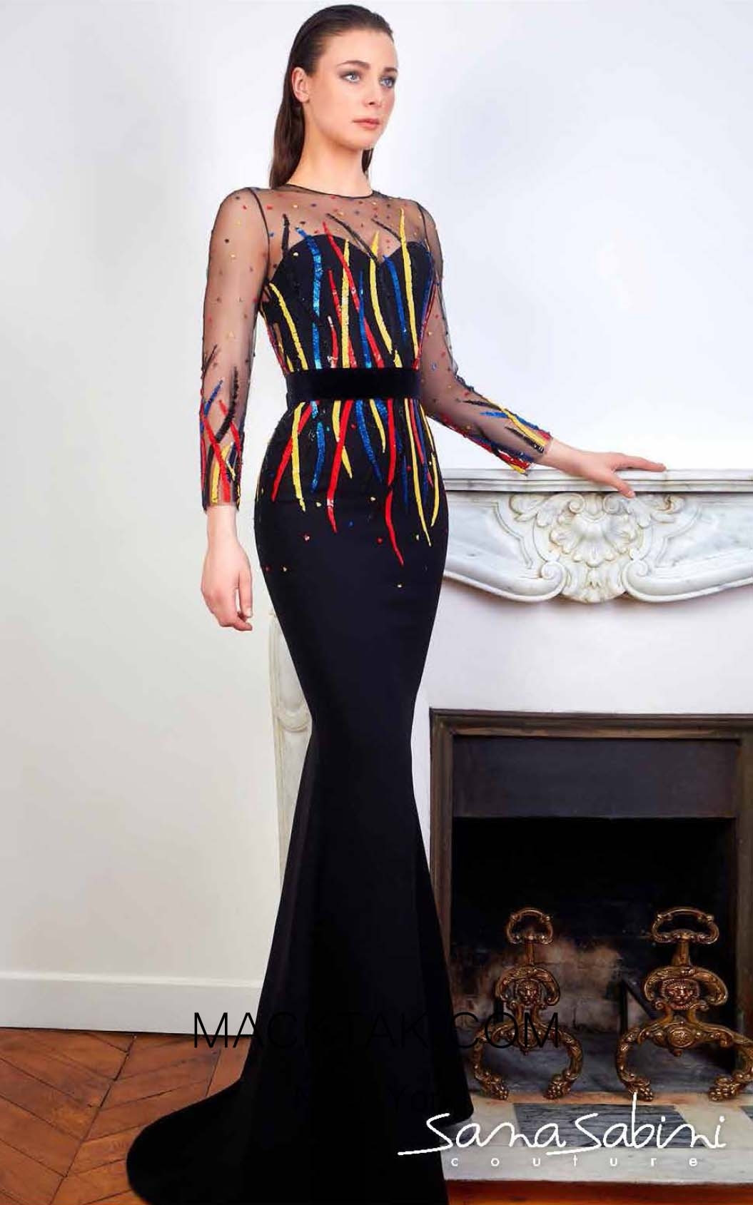 Sana Sabini 9323 Black Front Evening Dress