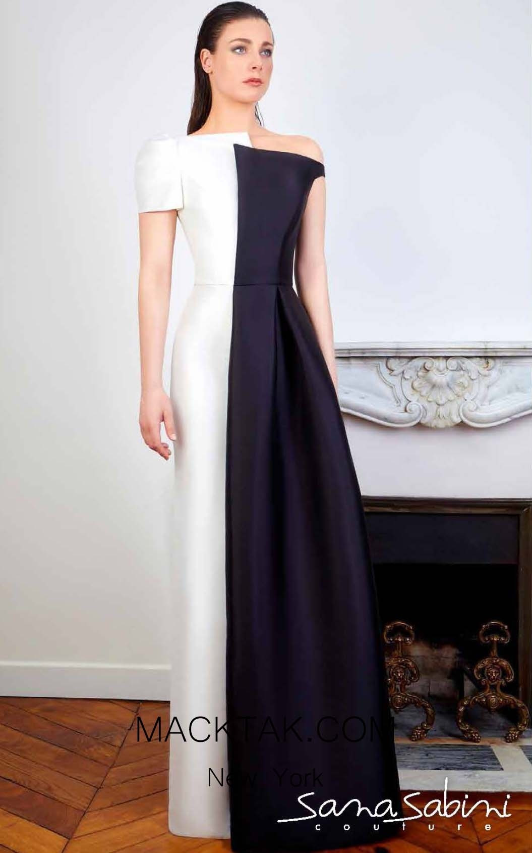 Sana Sabini 9338 Black White Front Evening Dress