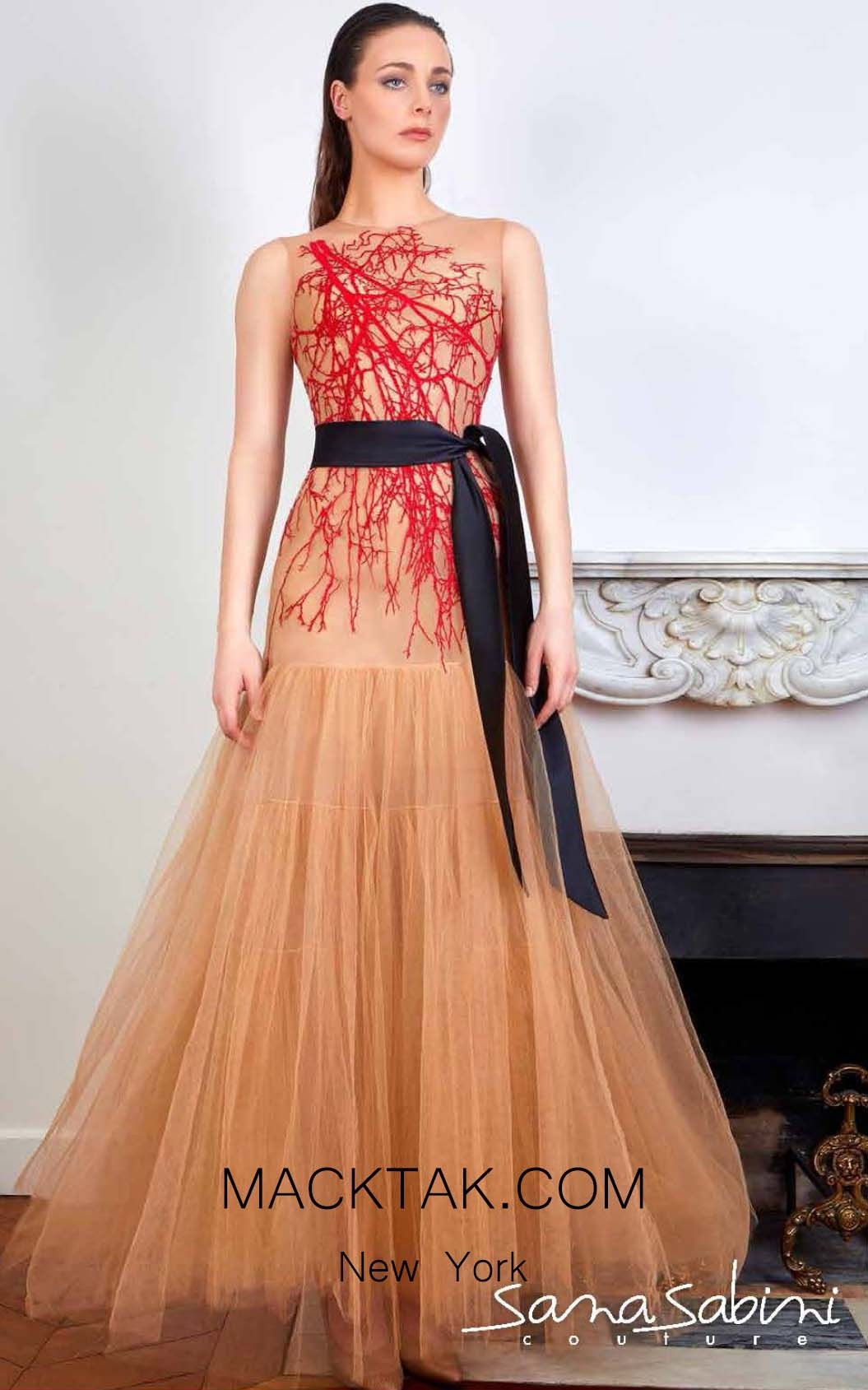 Sana Sabini 9348 Red Nude Front Evening Dress