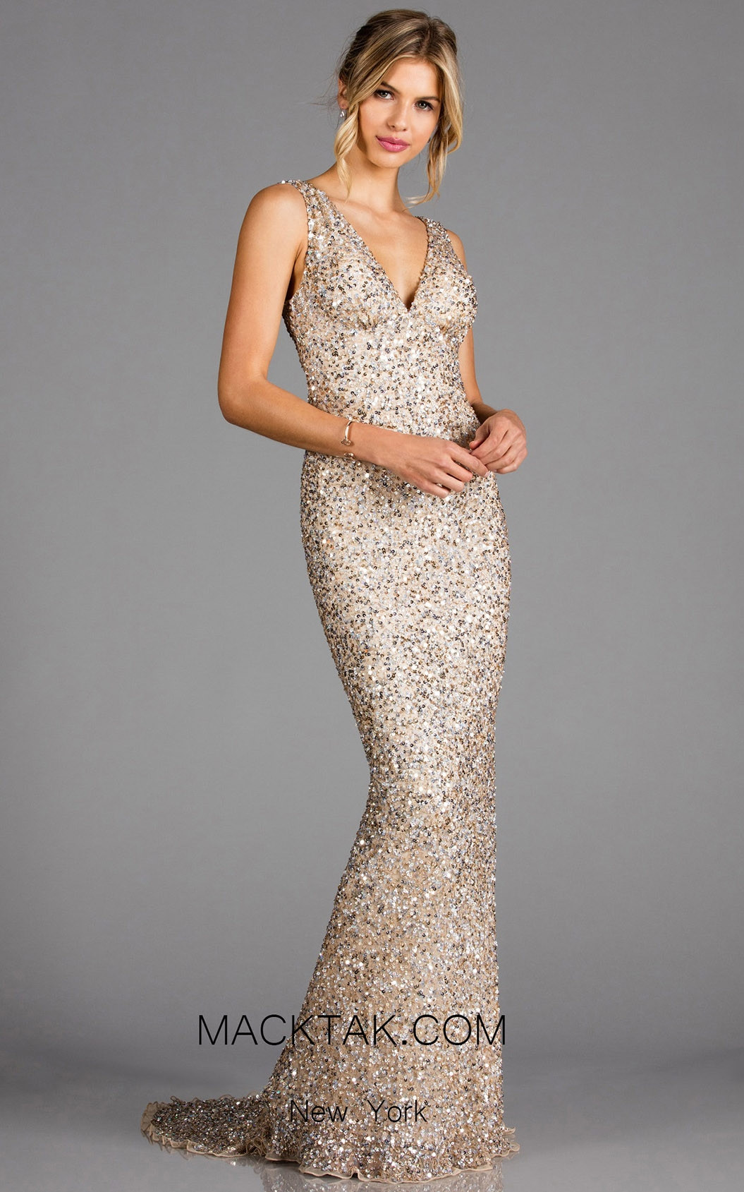 Scala 48883 Champagne Front Evening Dress