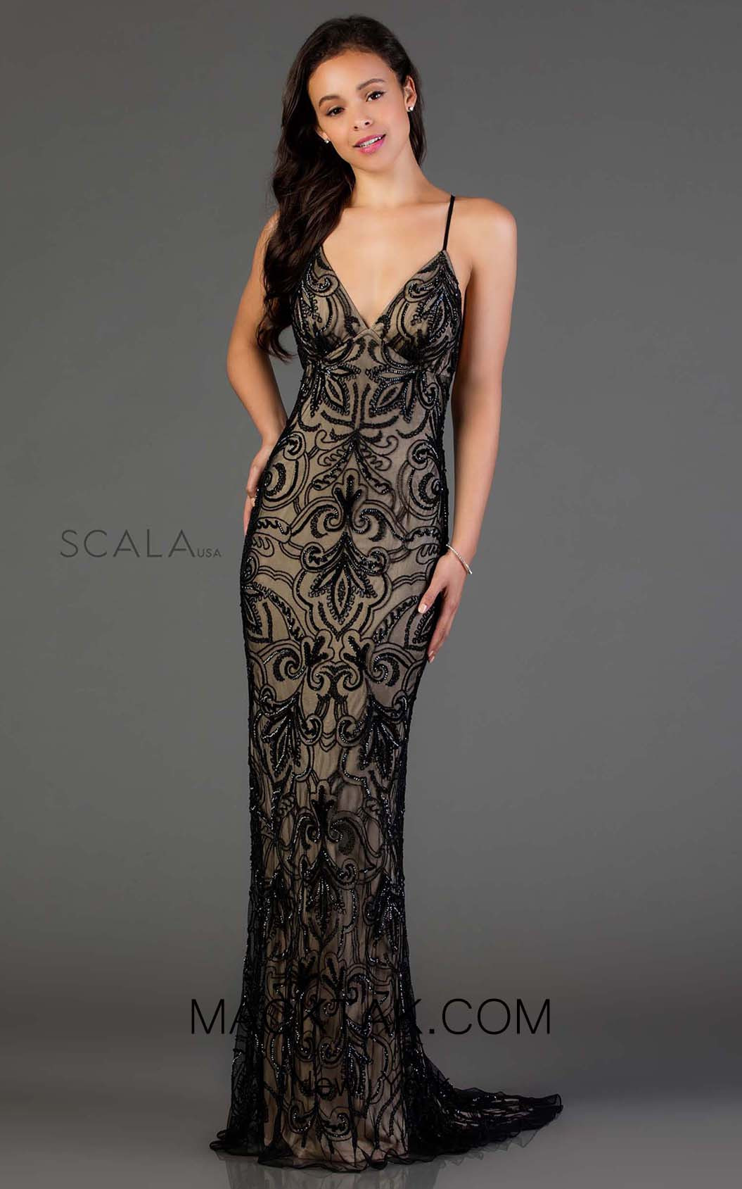Scala 48557 Black Nude Front Dress