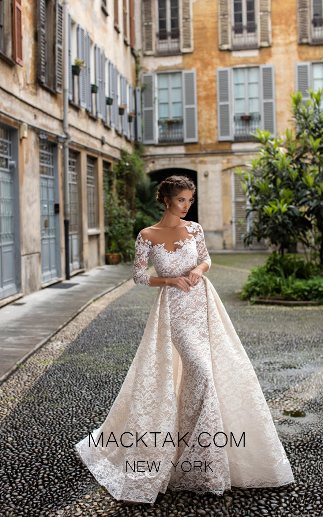 Tarik Ediz 93633 Ivory Front Evening Dress