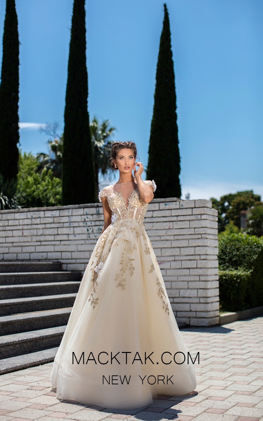 Tarik Ediz 93653 Ivory Front Evening Dress