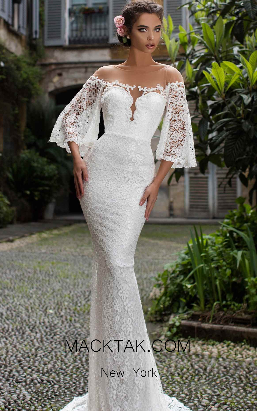 Tarik Ediz 93671 Ivory Front Evening Dress