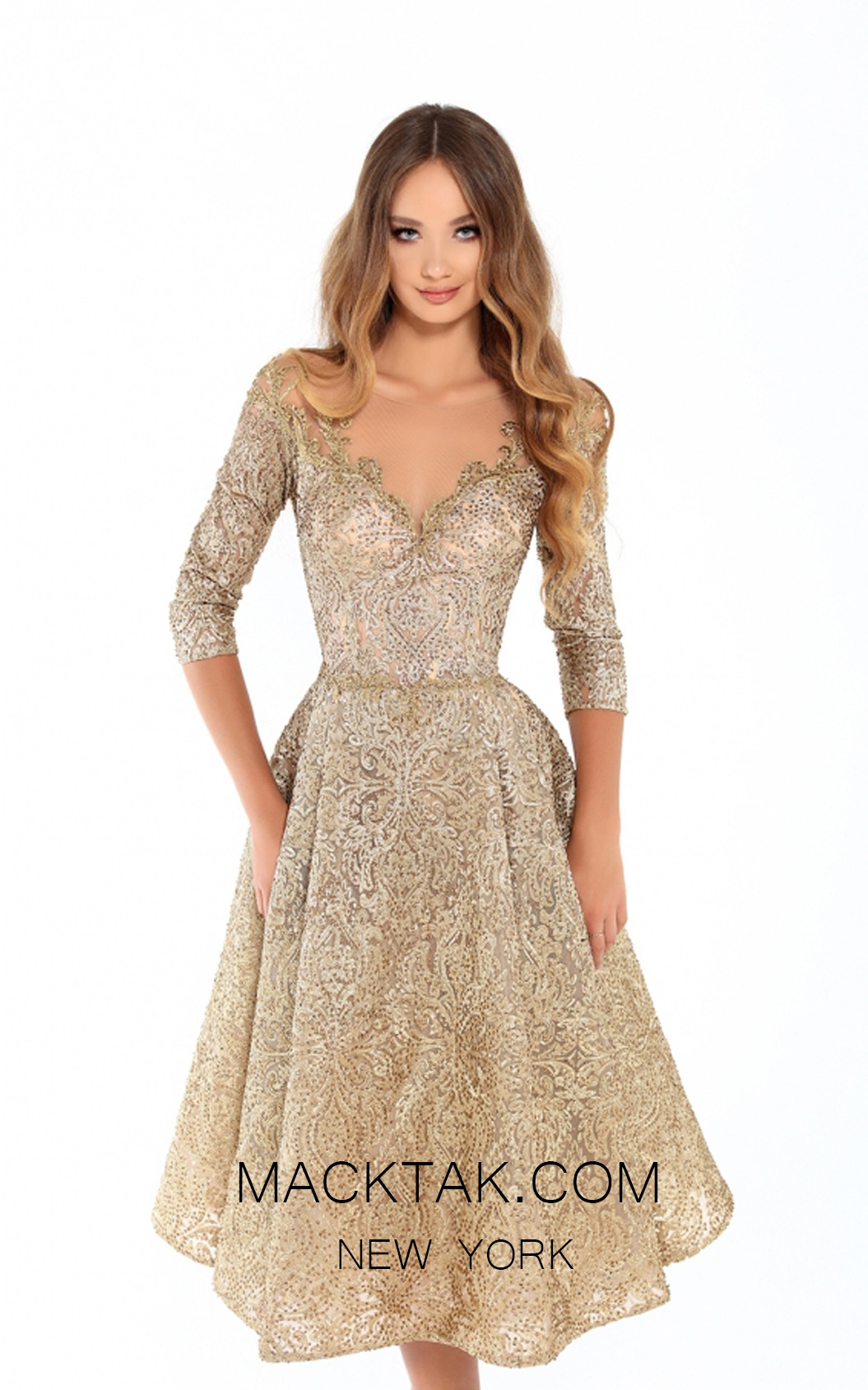 Tarik Ediz 93684 Gold Front Evening Dress