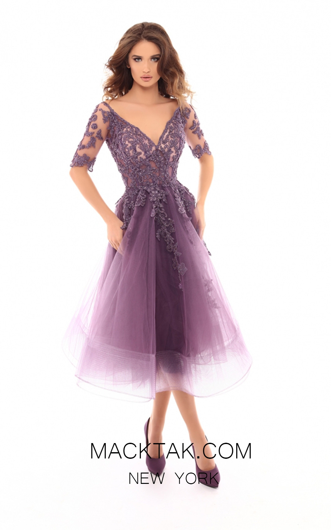 Tarik Ediz 93721 Lavender Front Evening Dress