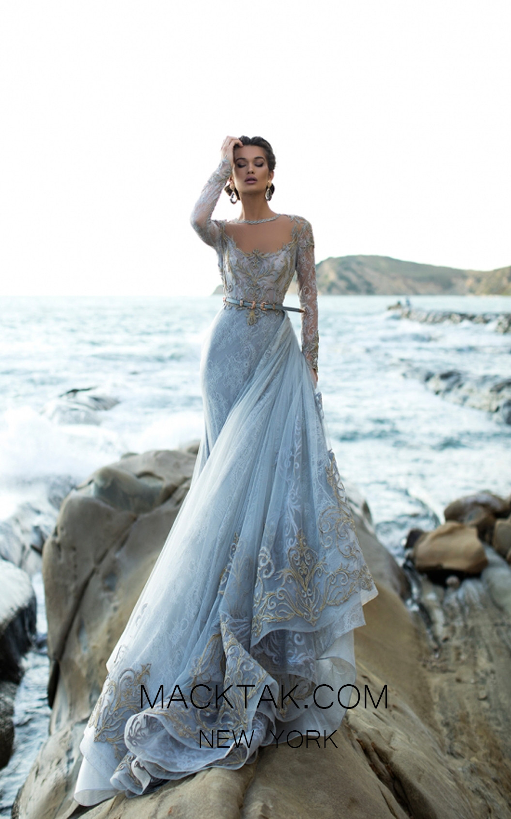 Tarik Ediz 93754 Cloudy Blue Front Evening Dress