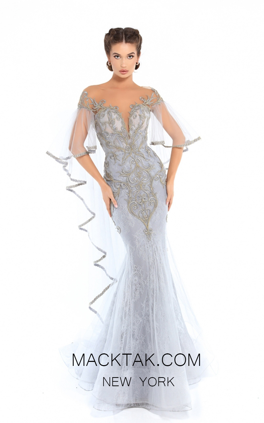 Tarik Ediz 93756 Cloudy Blue Front Evening Dress